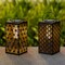 Set of 2 11"H Black Square Textured Glass Pattern Solar Powered Hanging Lantern with LED Light